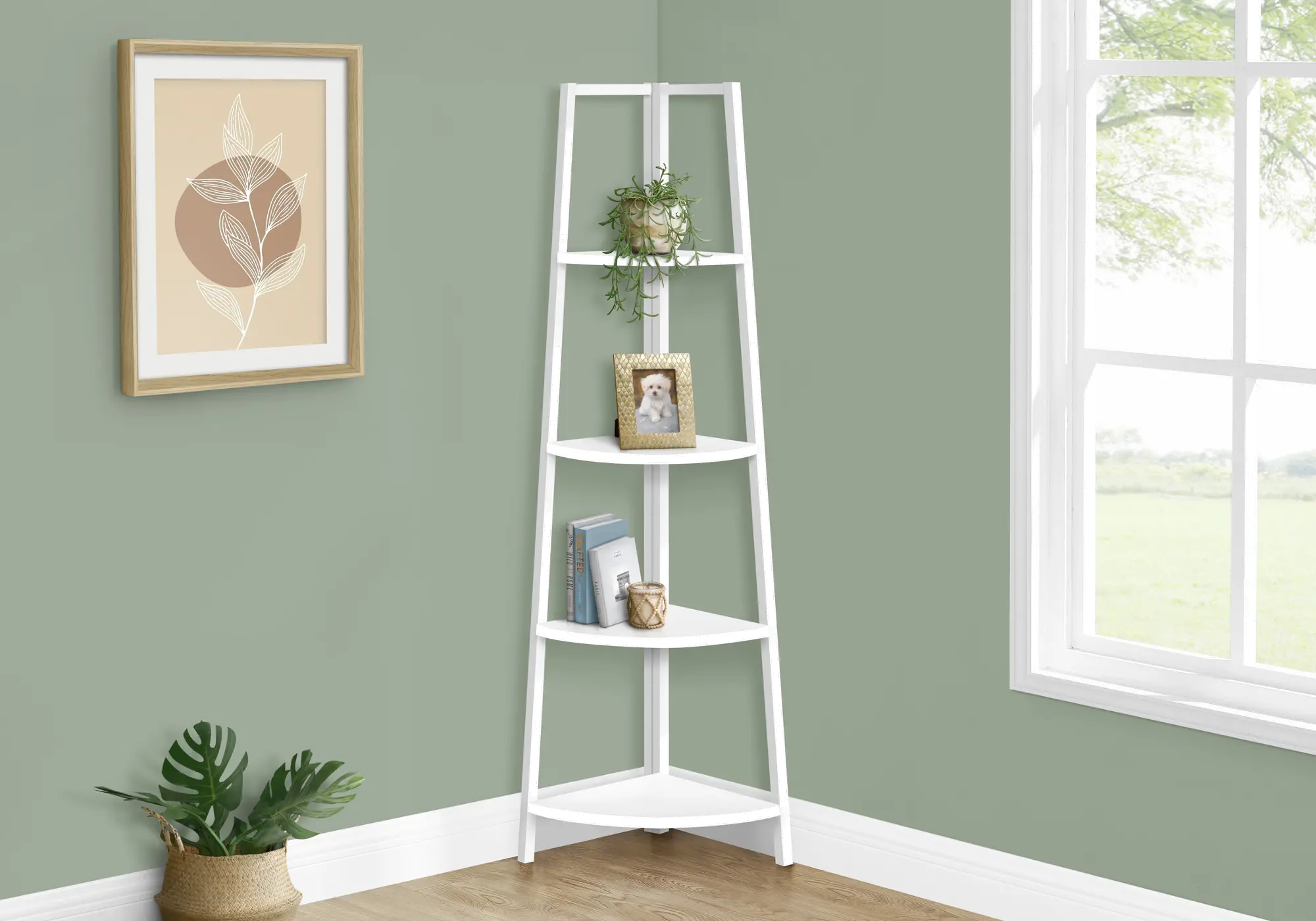 Connor 60-Inch White Corner Bookshelf