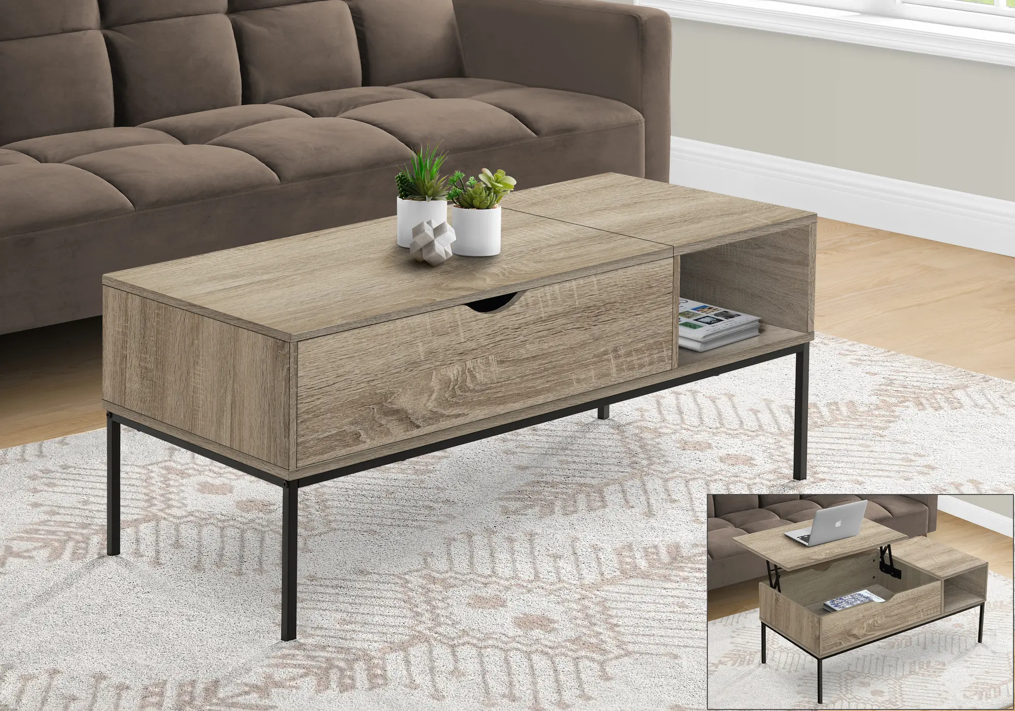 Landon Taupe Lift-Top Coffee Table