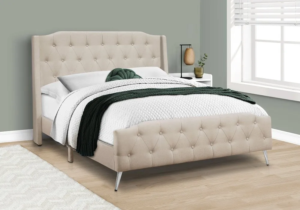 Grace Beige Queen Upholstered Bed