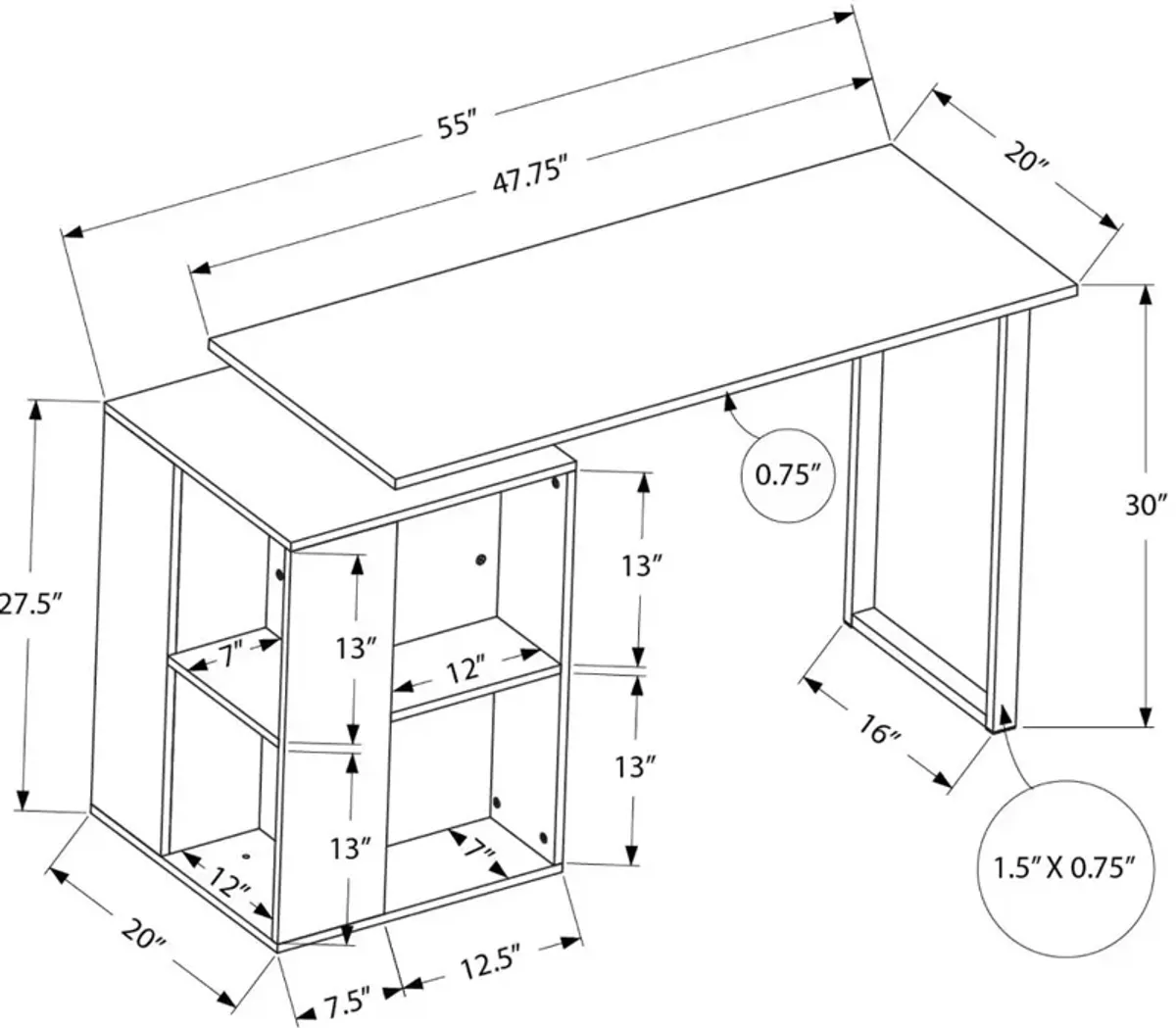 Phineas White 55-Inch Home Office Desk