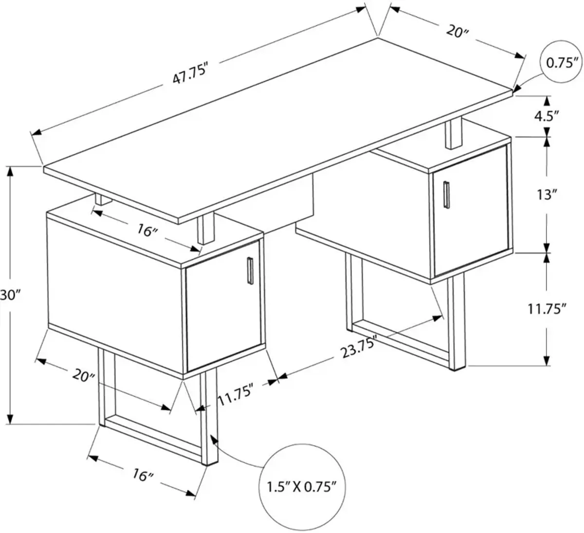 Billie White 48-Inch Modern Office Desk