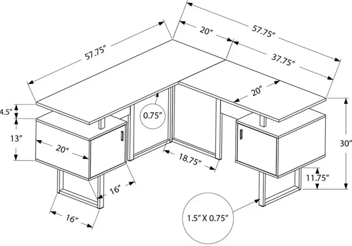 Billie White 58-Inch Modern Corner Office Desk