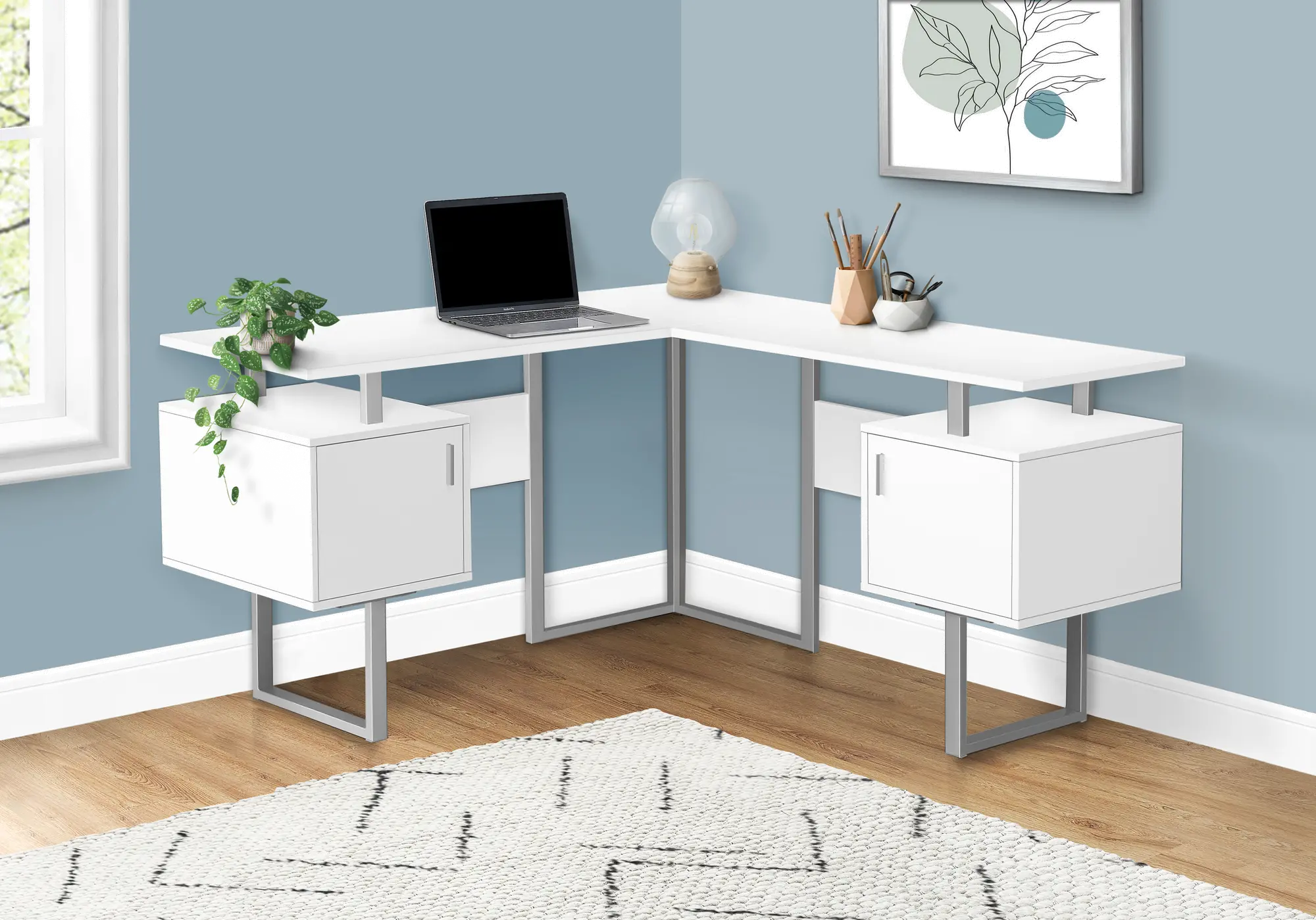 Billie White 58-Inch Modern Corner Office Desk