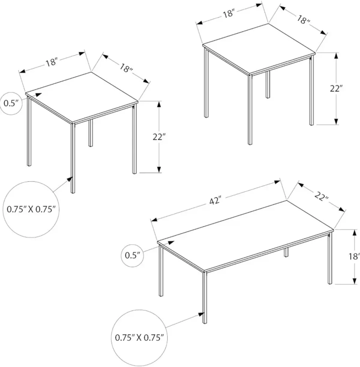 Carly Brown 3 Piece Living Room Table Set