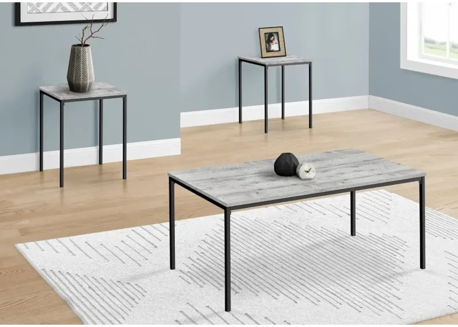 Carly Gray and Black 3 Piece Living Room Table Set