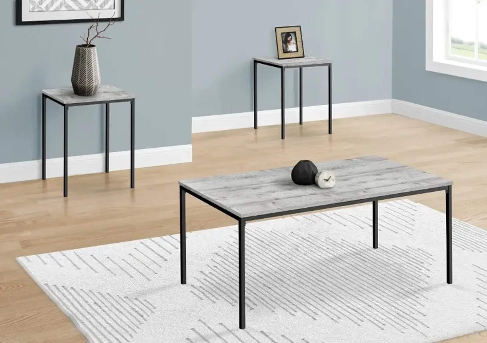 Carly Gray and Black 3 Piece Living Room Table Set