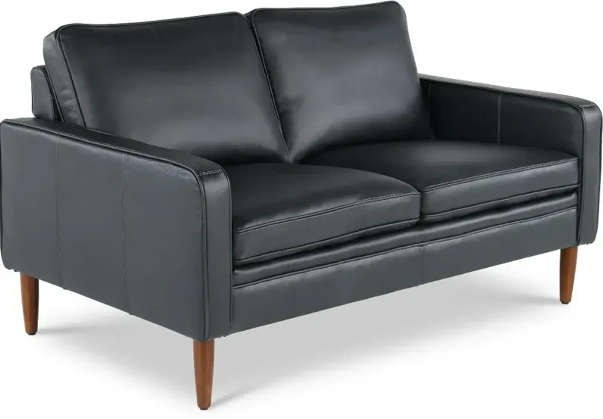 Volcano Blue Leather Loveseat