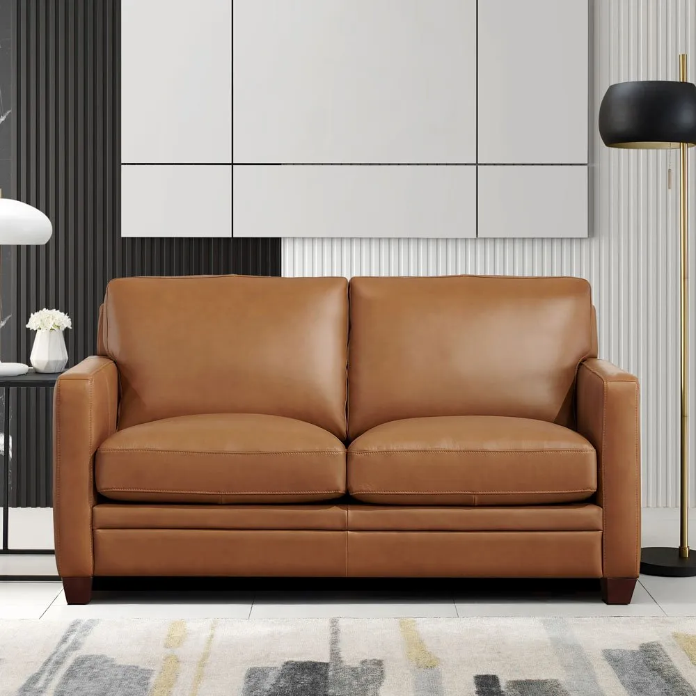 Como Cognac Brown Leather Loveseat