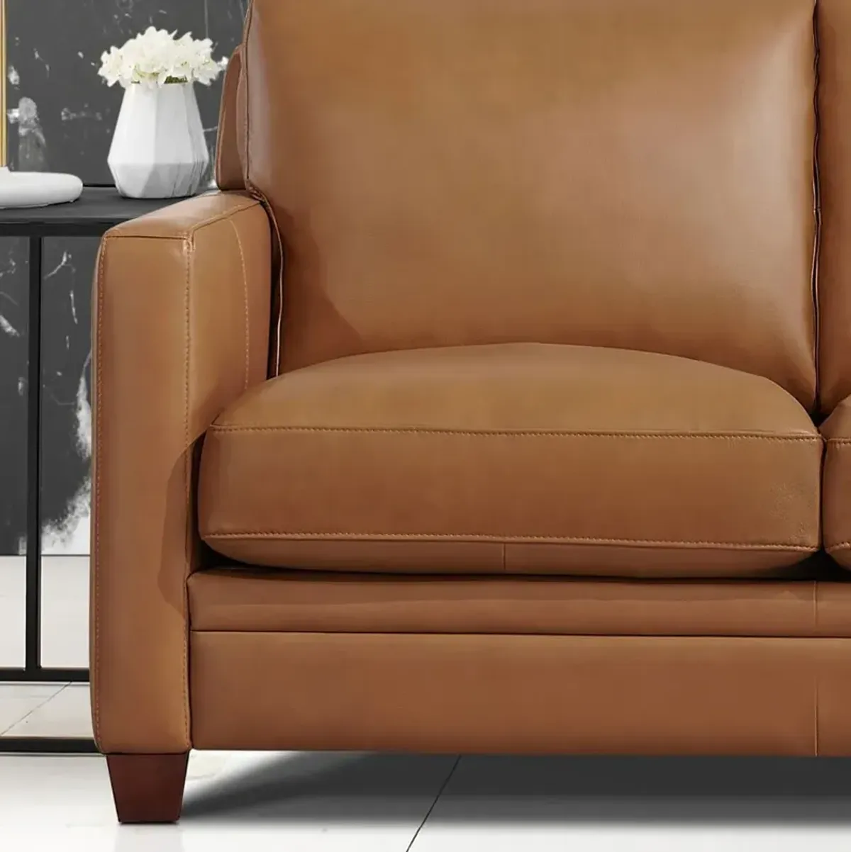 Como Cognac Brown Leather Sofa