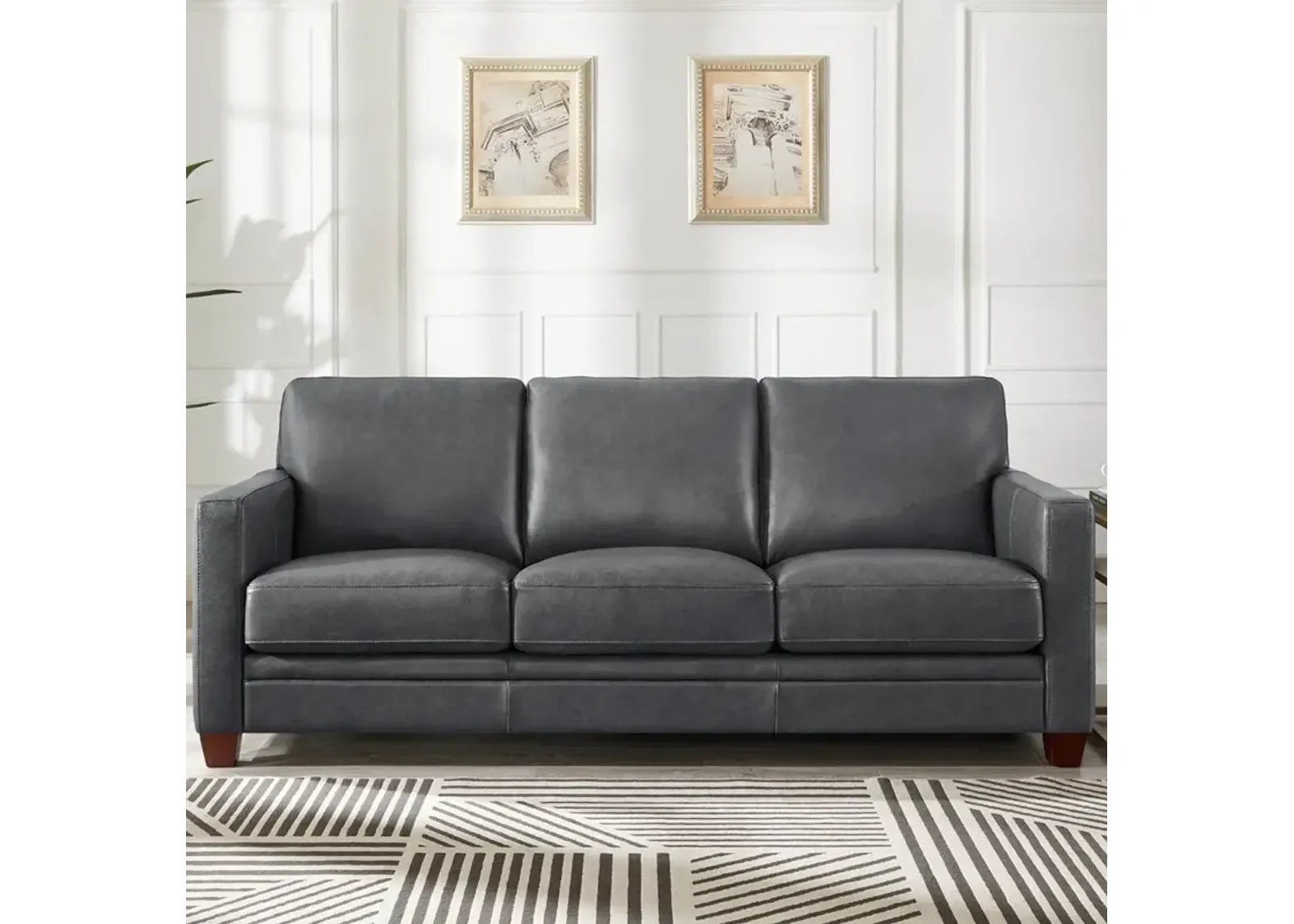 Como Chico Steel Gray Leather Sofa