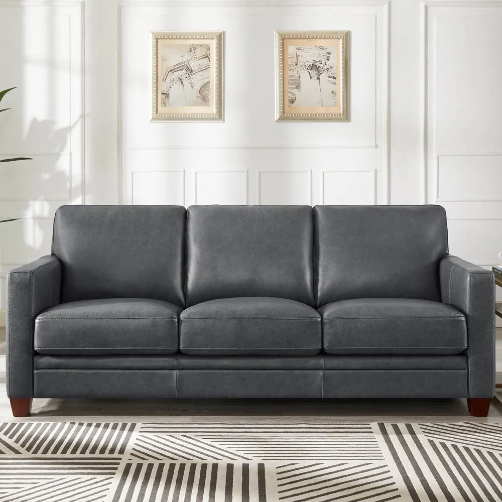 Como Chico Steel Gray Leather Sofa