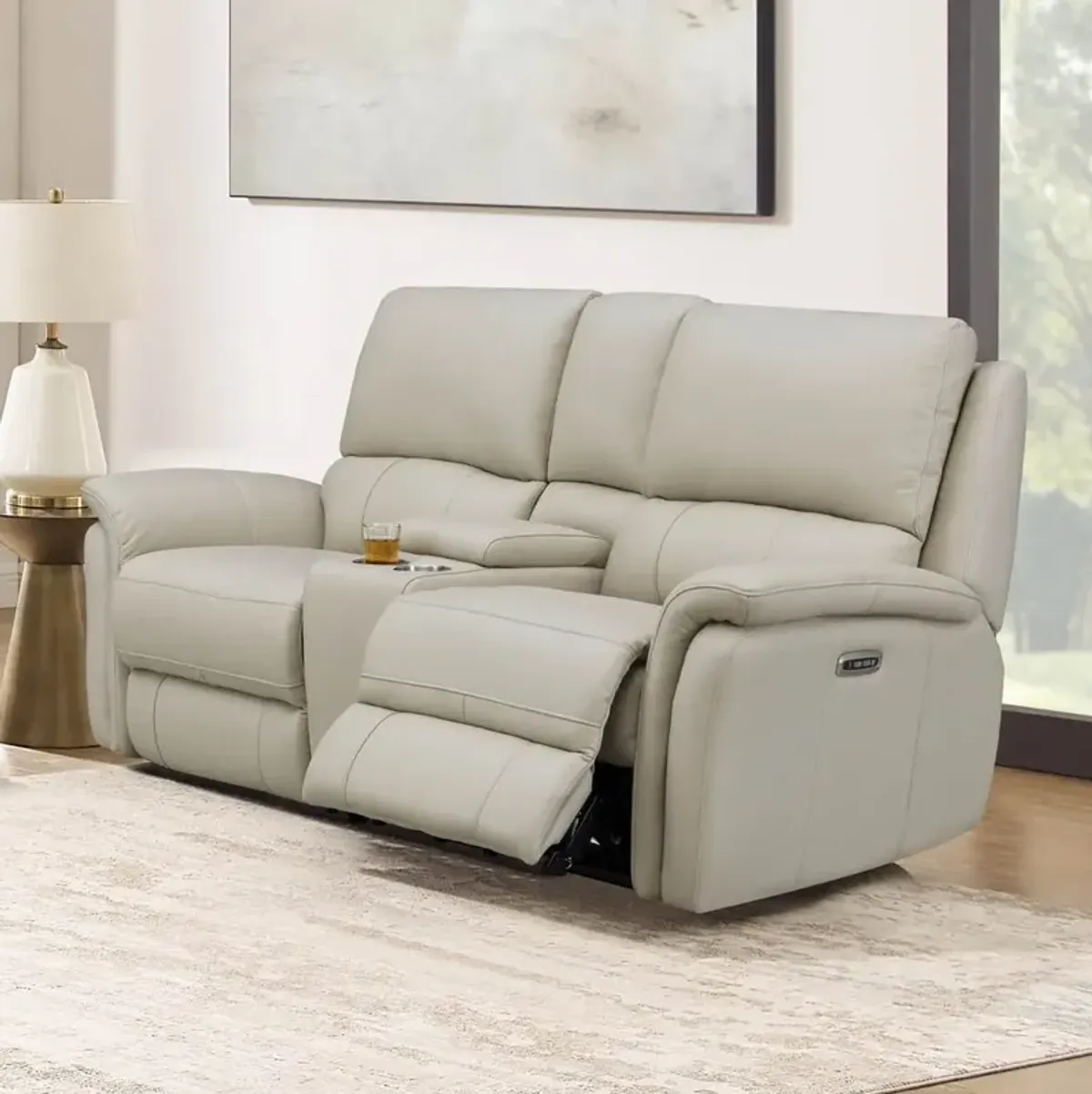 Tyler Vanilla White Zero Gravity Power Reclining Loveseat with Console