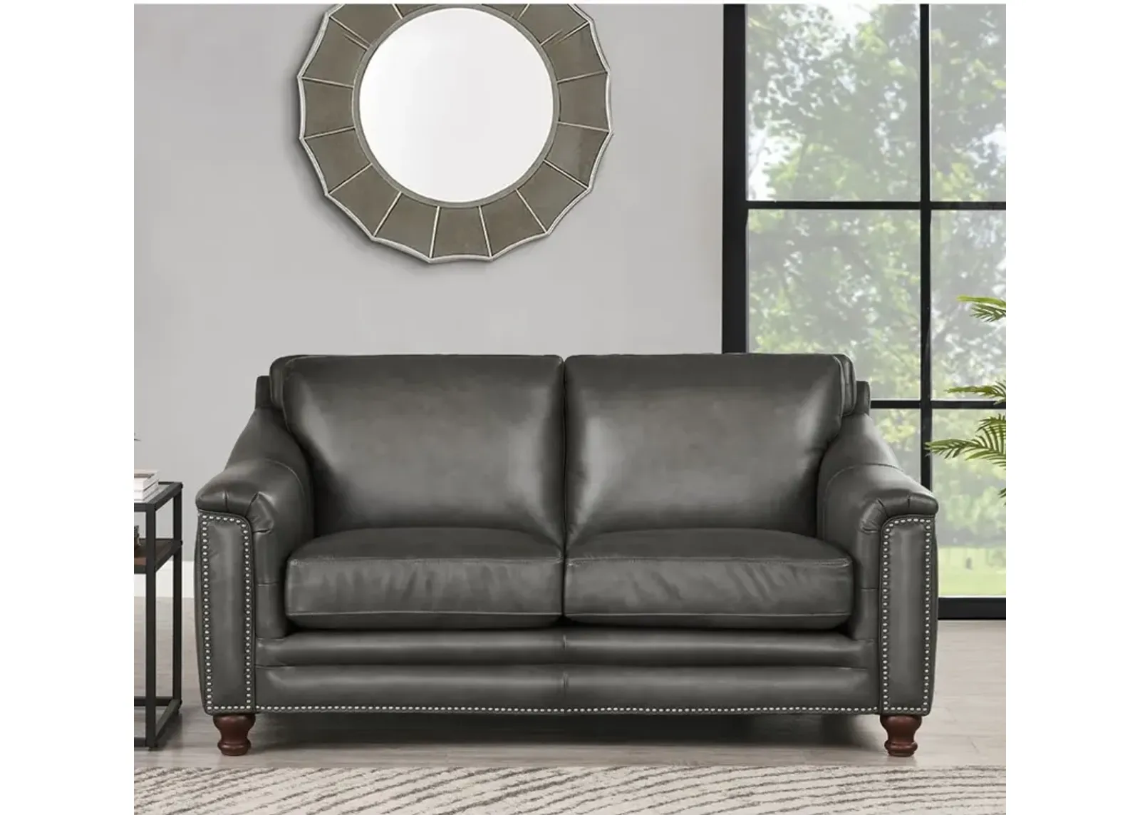 Billingham Ash Gray Leather Loveseat