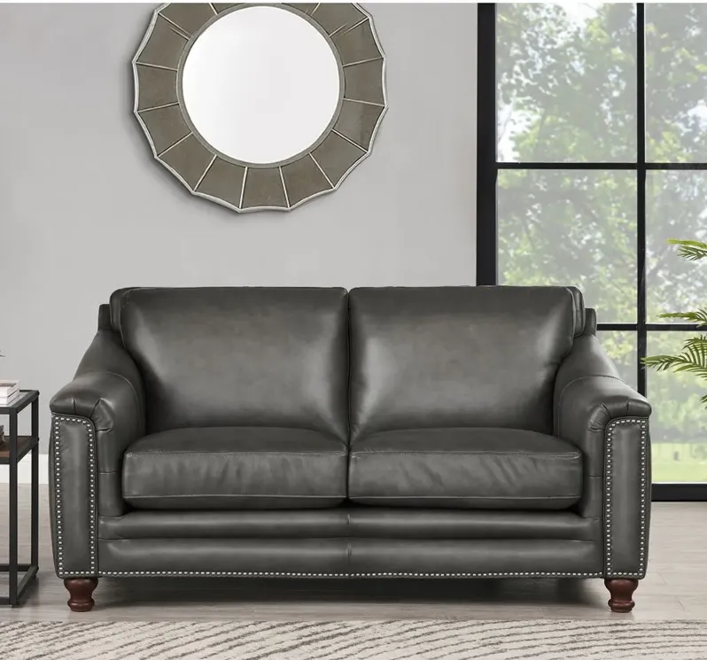 Billingham Ash Gray Leather Loveseat