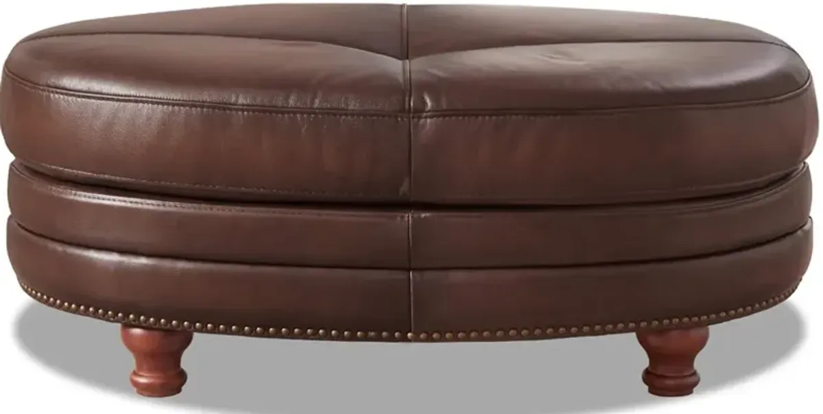 Billingham Caramel Brown Leather Oval Ottoman