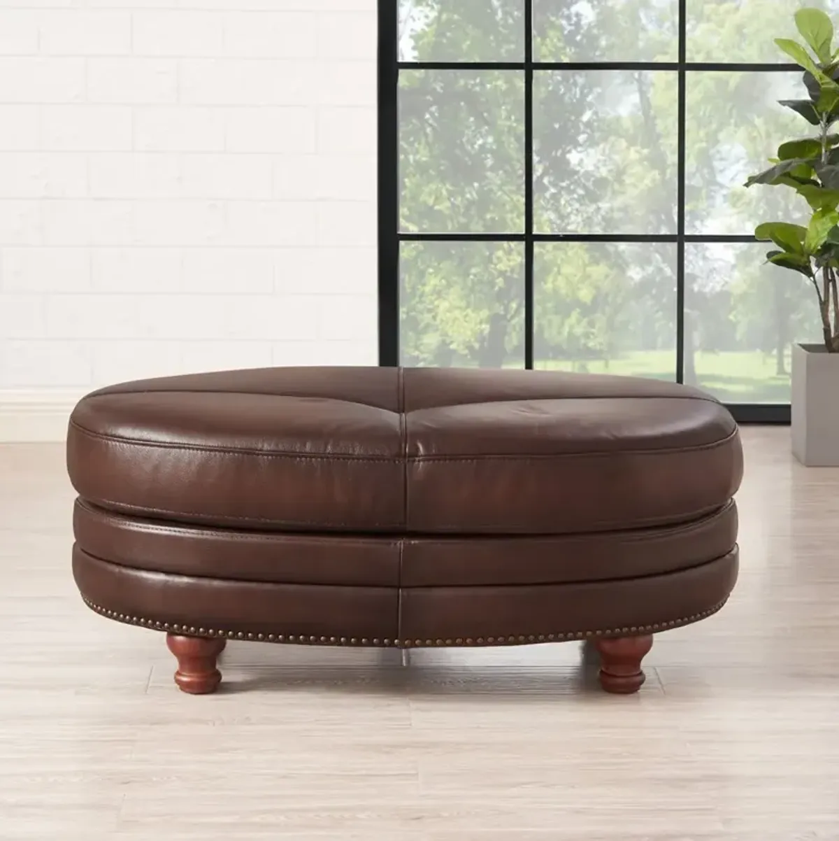 Billingham Caramel Brown Leather Oval Ottoman