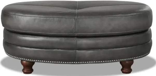 Billingham Ash Gray Leather Oval Ottoman