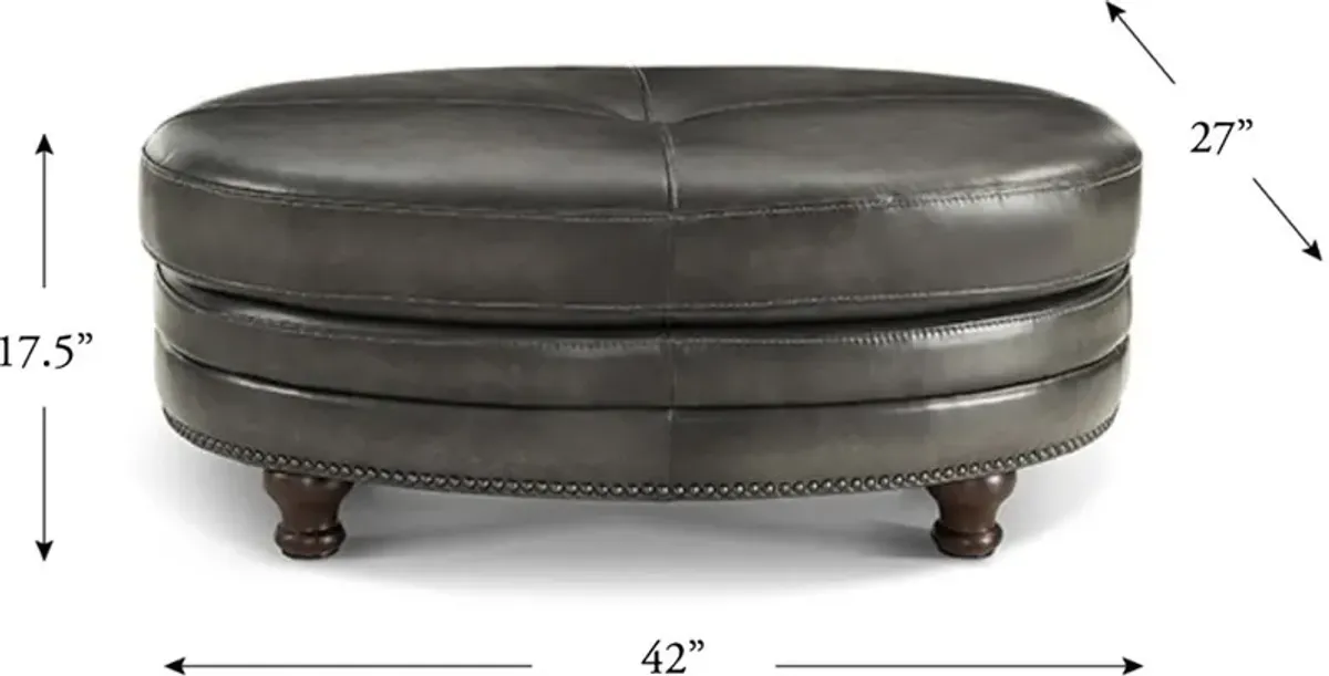 Billingham Ash Gray Leather Oval Ottoman