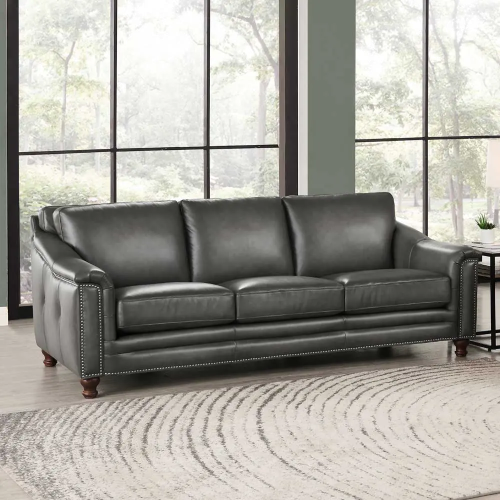 Billingham Ash Gray Leather Sofa