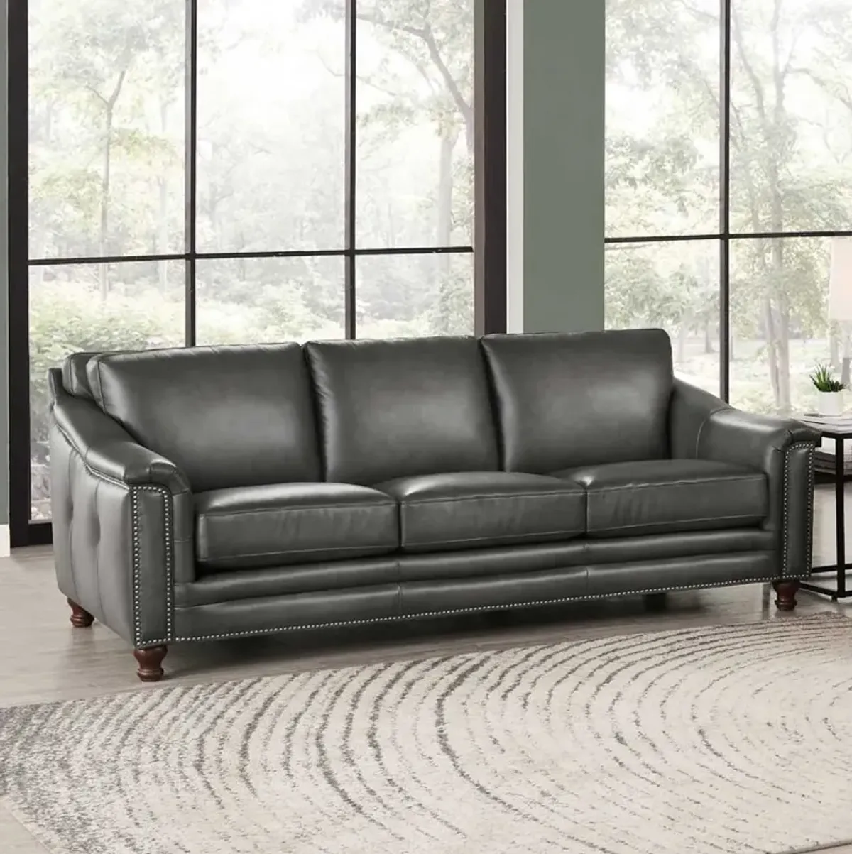 Billingham Ash Gray Leather Sofa