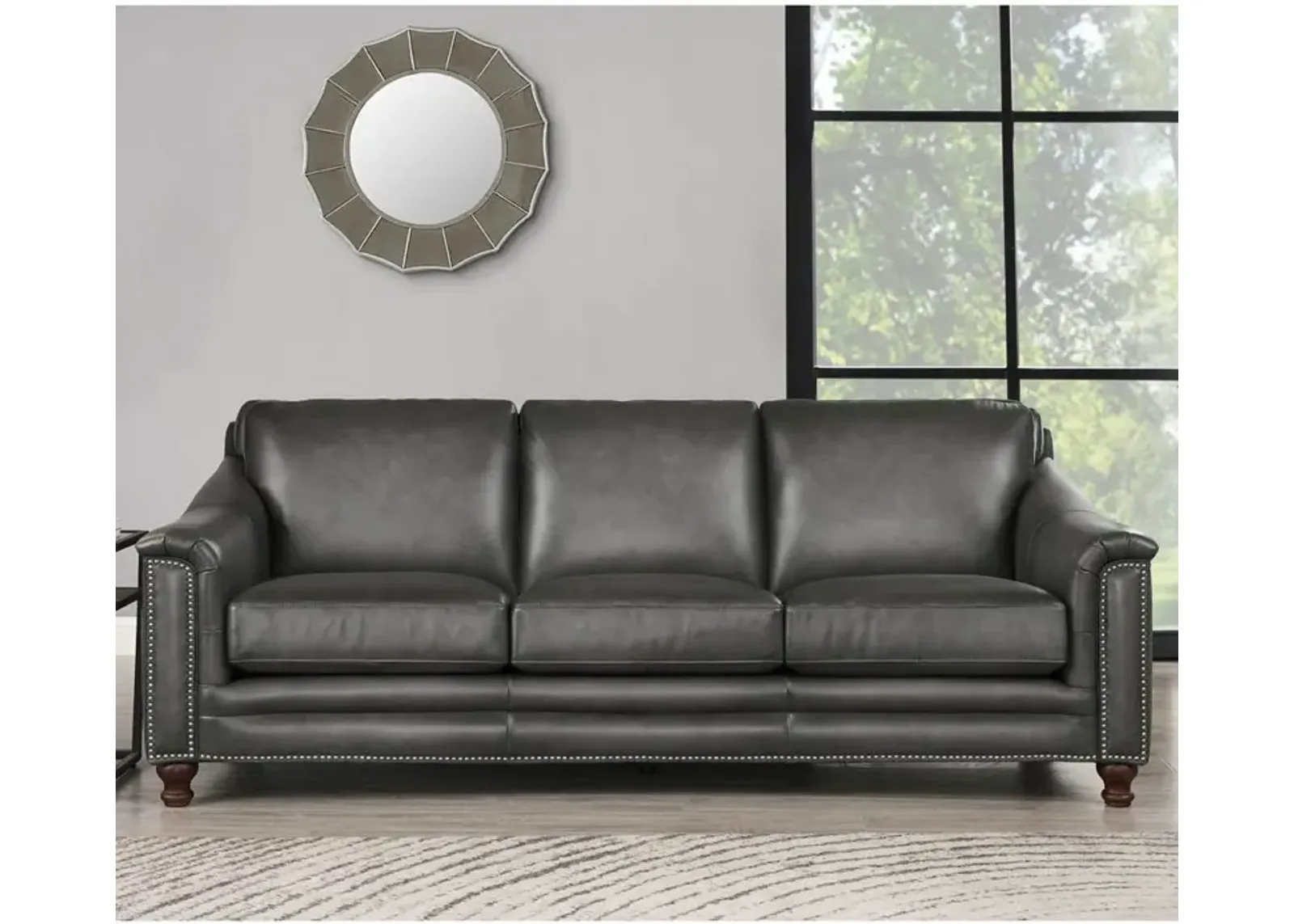 Billingham Ash Gray Leather Sofa