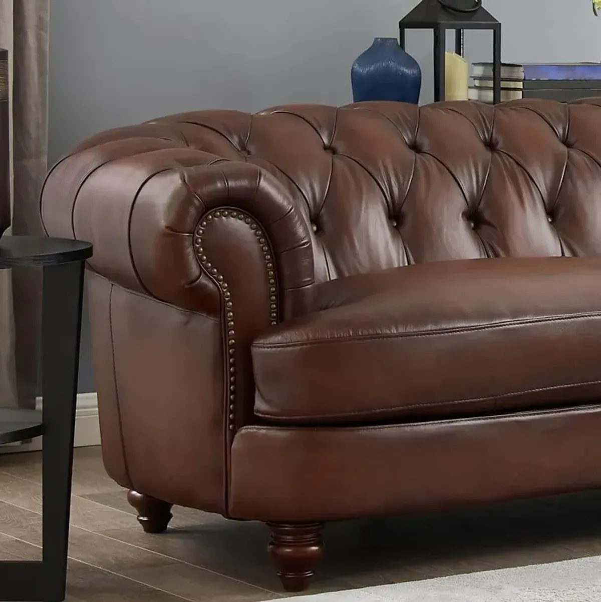 Nottingham Caramel Brown Leather Loveseat