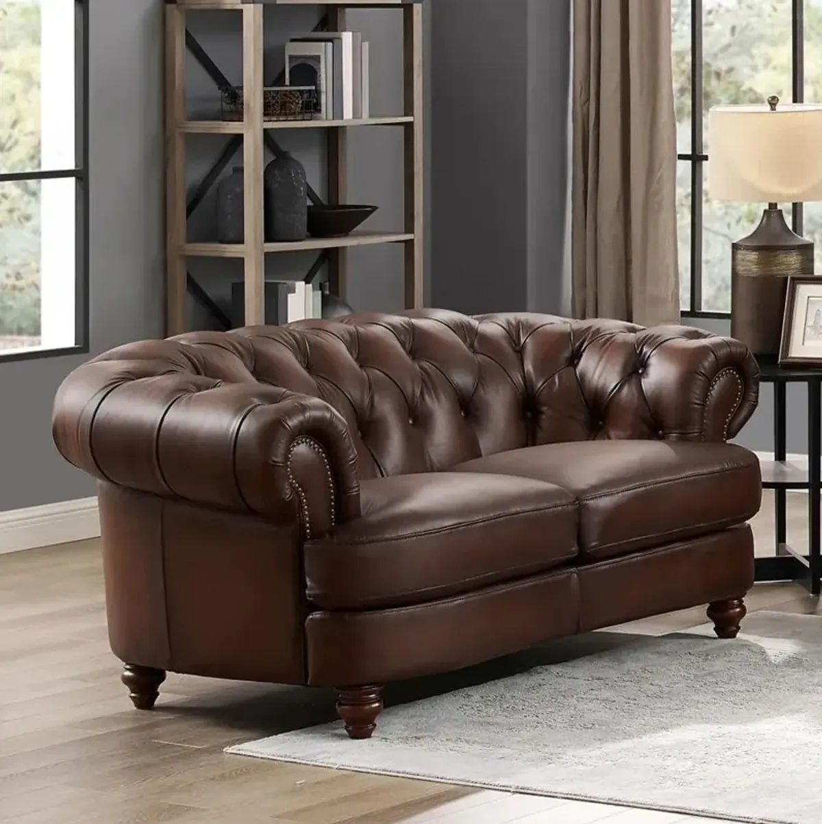 Nottingham Caramel Brown Leather Loveseat