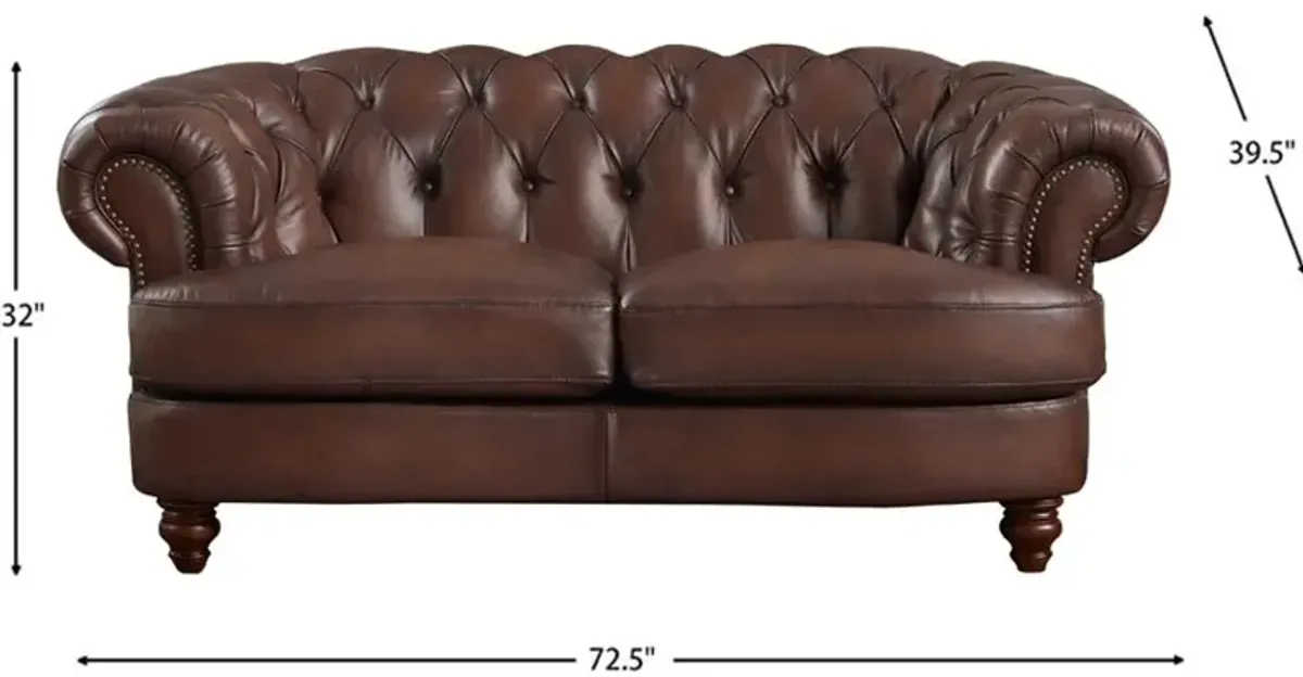 Nottingham Caramel Brown Leather Loveseat