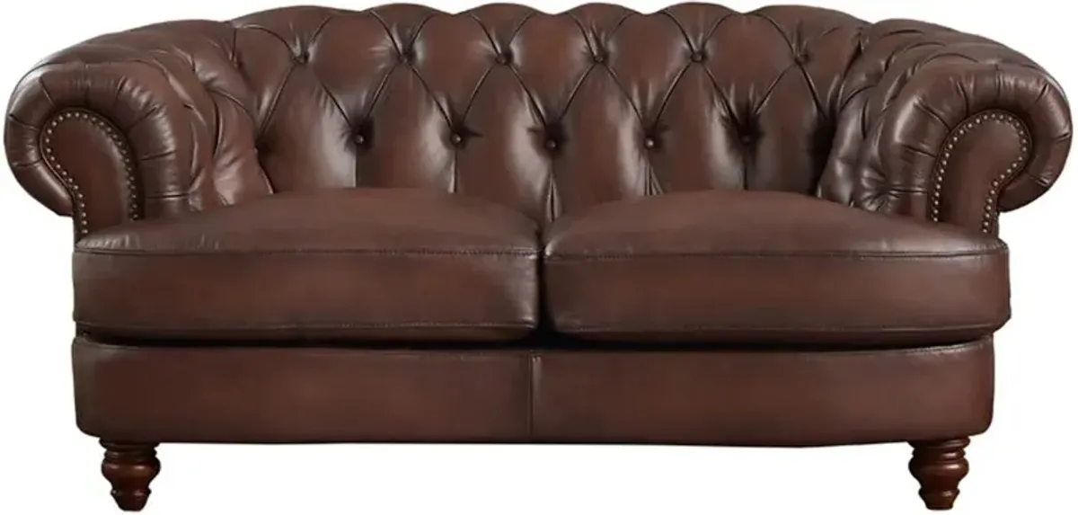 Nottingham Caramel Brown Leather Loveseat