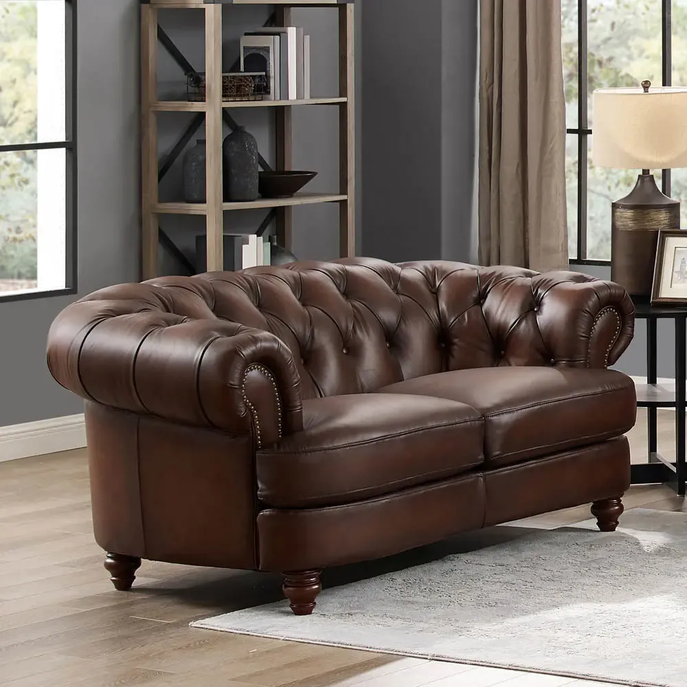 Nottingham Caramel Brown Leather Loveseat