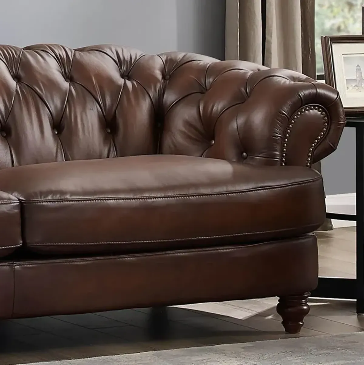 Nottingham Caramel Brown Leather Loveseat