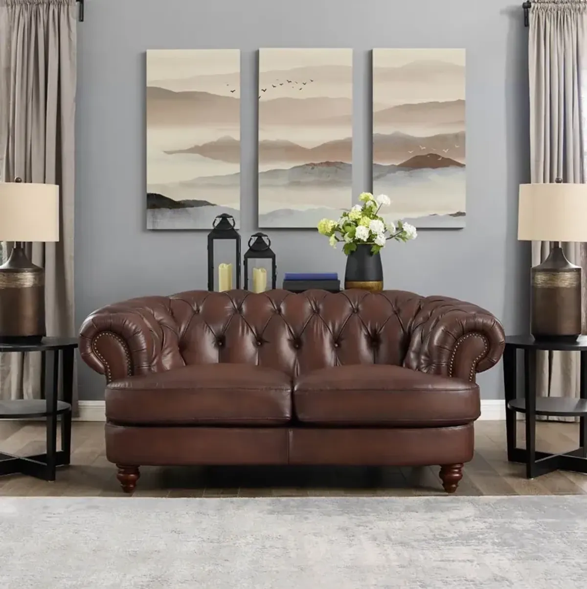 Nottingham Caramel Brown Leather Loveseat