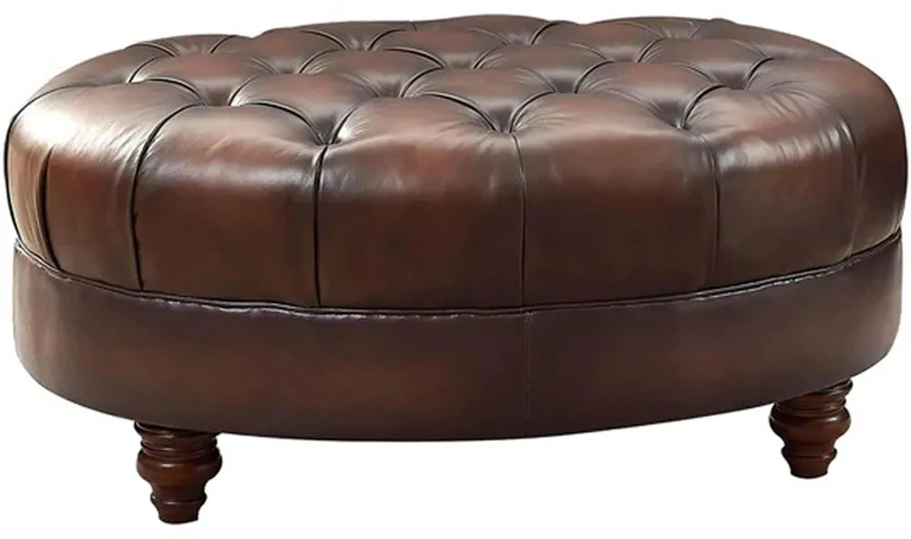 Nottingham Caramel Brown Leather Ottoman