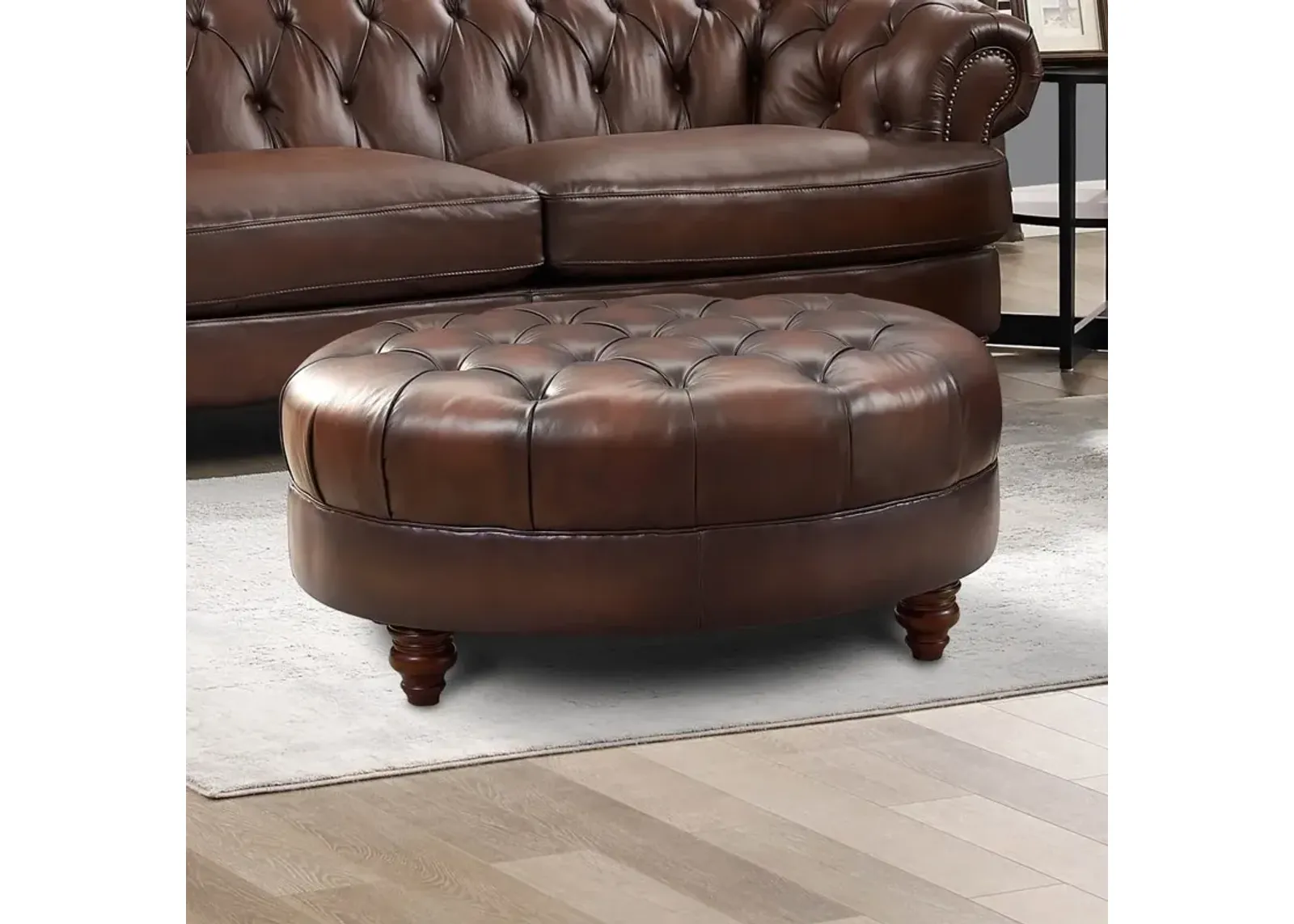 Nottingham Caramel Brown Leather Ottoman