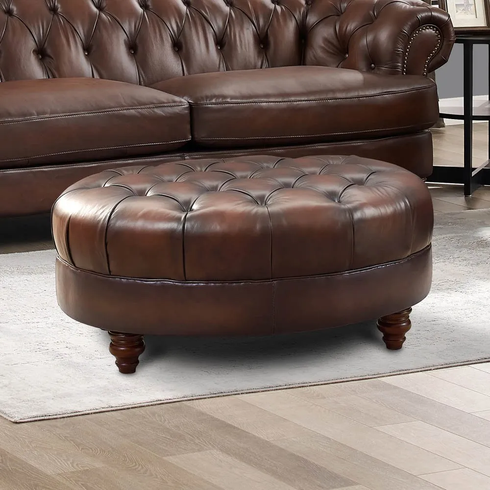 Nottingham Caramel Brown Leather Ottoman