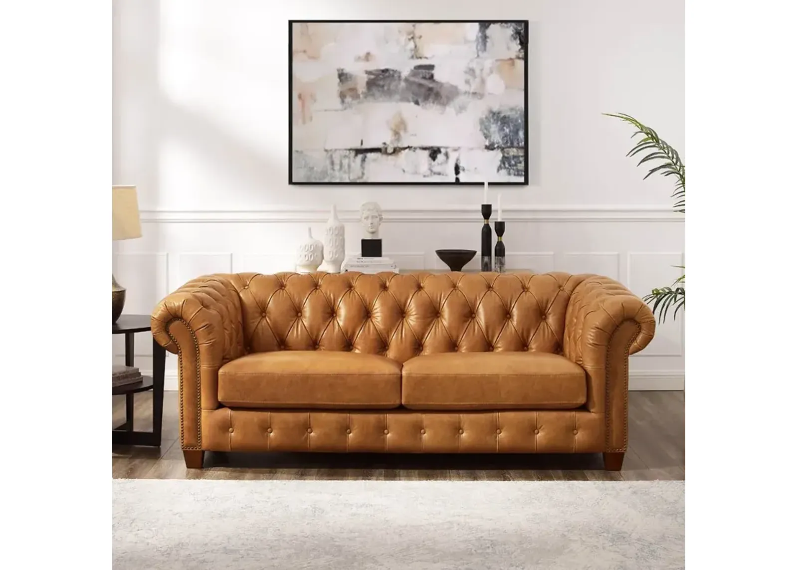 Versailles Saddle Brown Leather Sofa