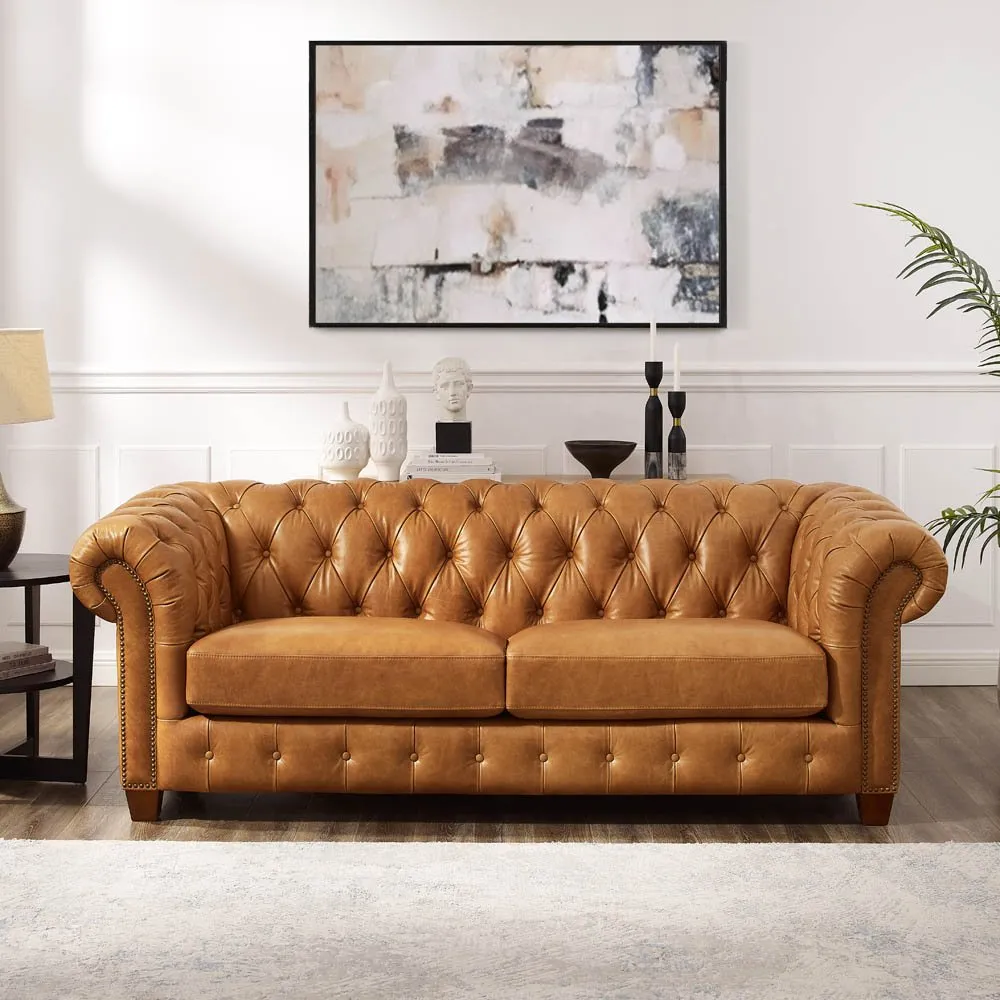 Versailles Saddle Brown Leather Sofa