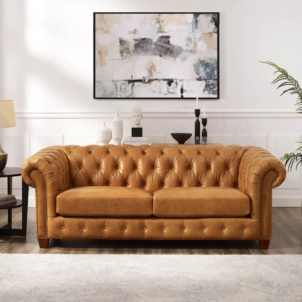 Versailles Saddle Brown Leather Sofa