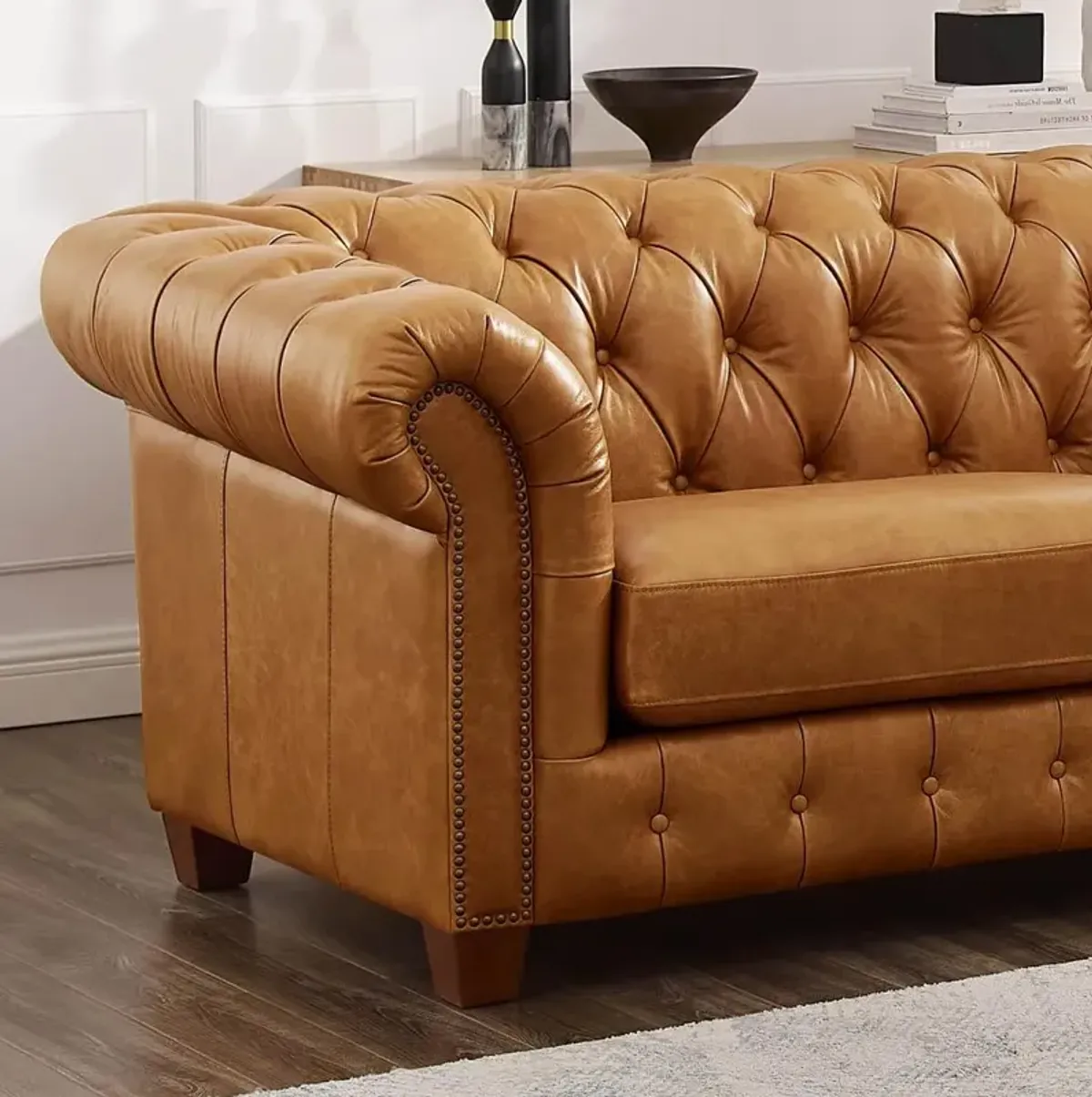 Versailles Saddle Brown Leather Loveseat