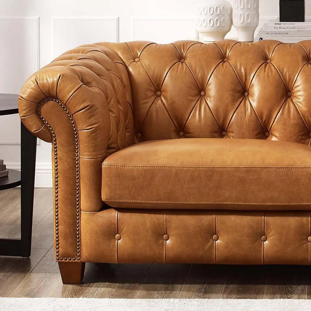 Versailles Saddle Brown Leather Loveseat