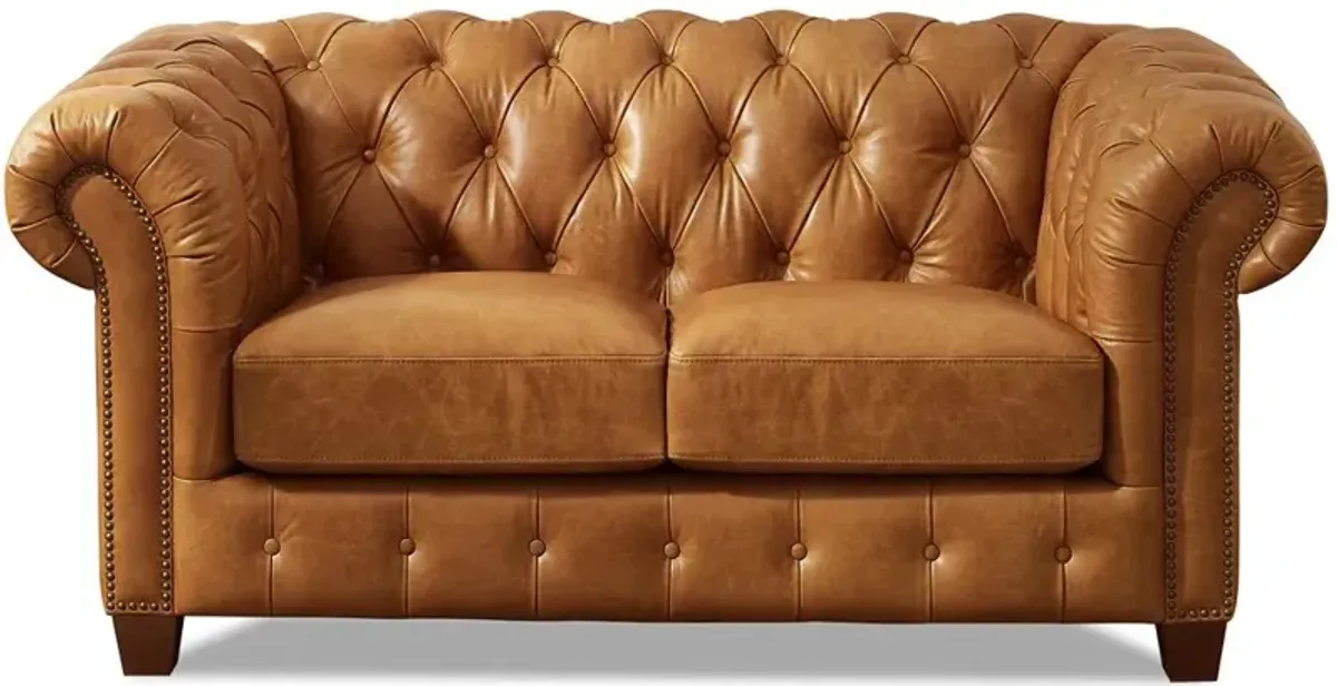 Versailles Saddle Brown Leather Loveseat