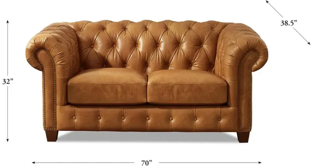 Versailles Saddle Brown Leather Loveseat