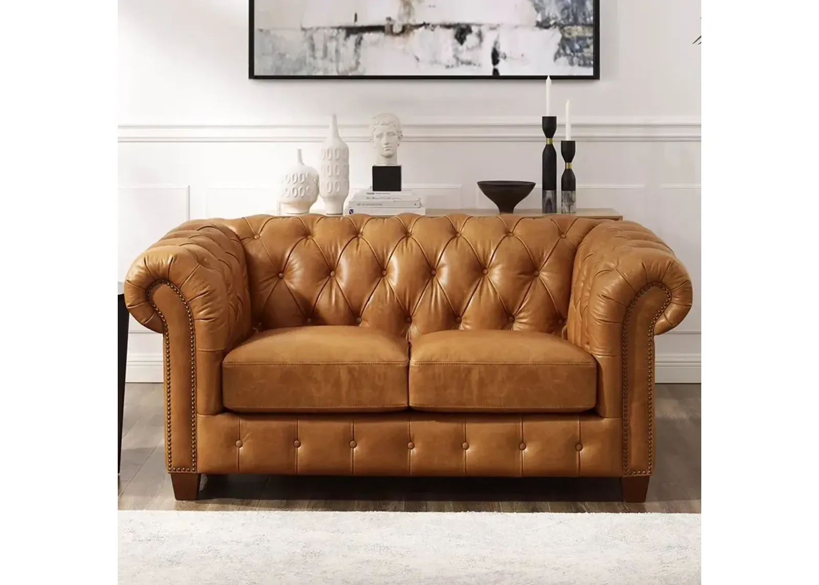 Versailles Saddle Brown Leather Loveseat