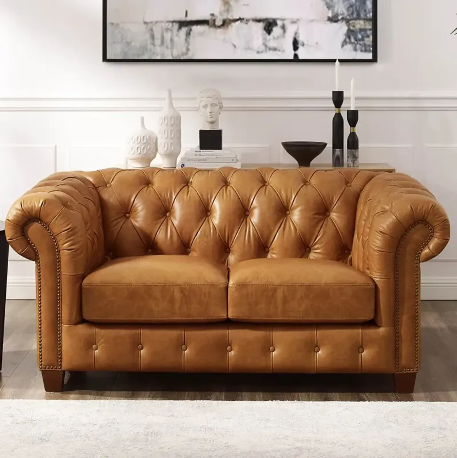 Versailles Saddle Brown Leather Loveseat