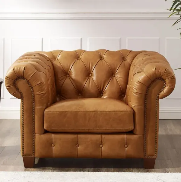 Versailles Saddle Brown Leather Chair