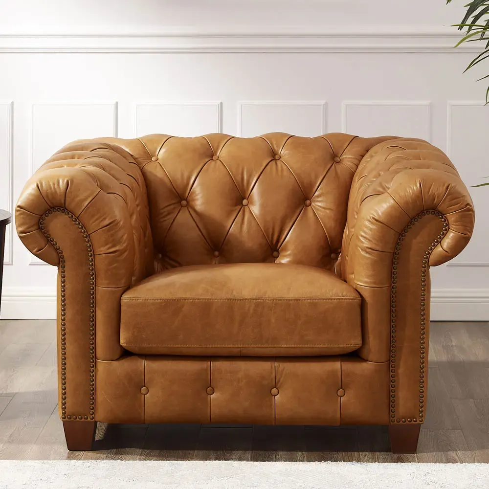 Versailles Saddle Brown Leather Chair