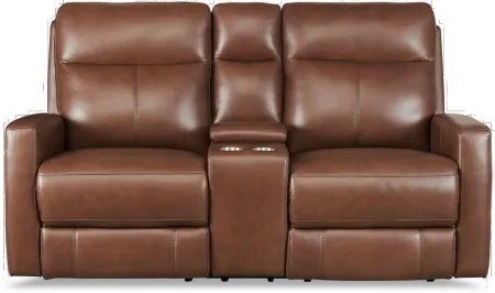 Modena Pecan Brown Zero Gravity Power Reclining Loveseat with Console