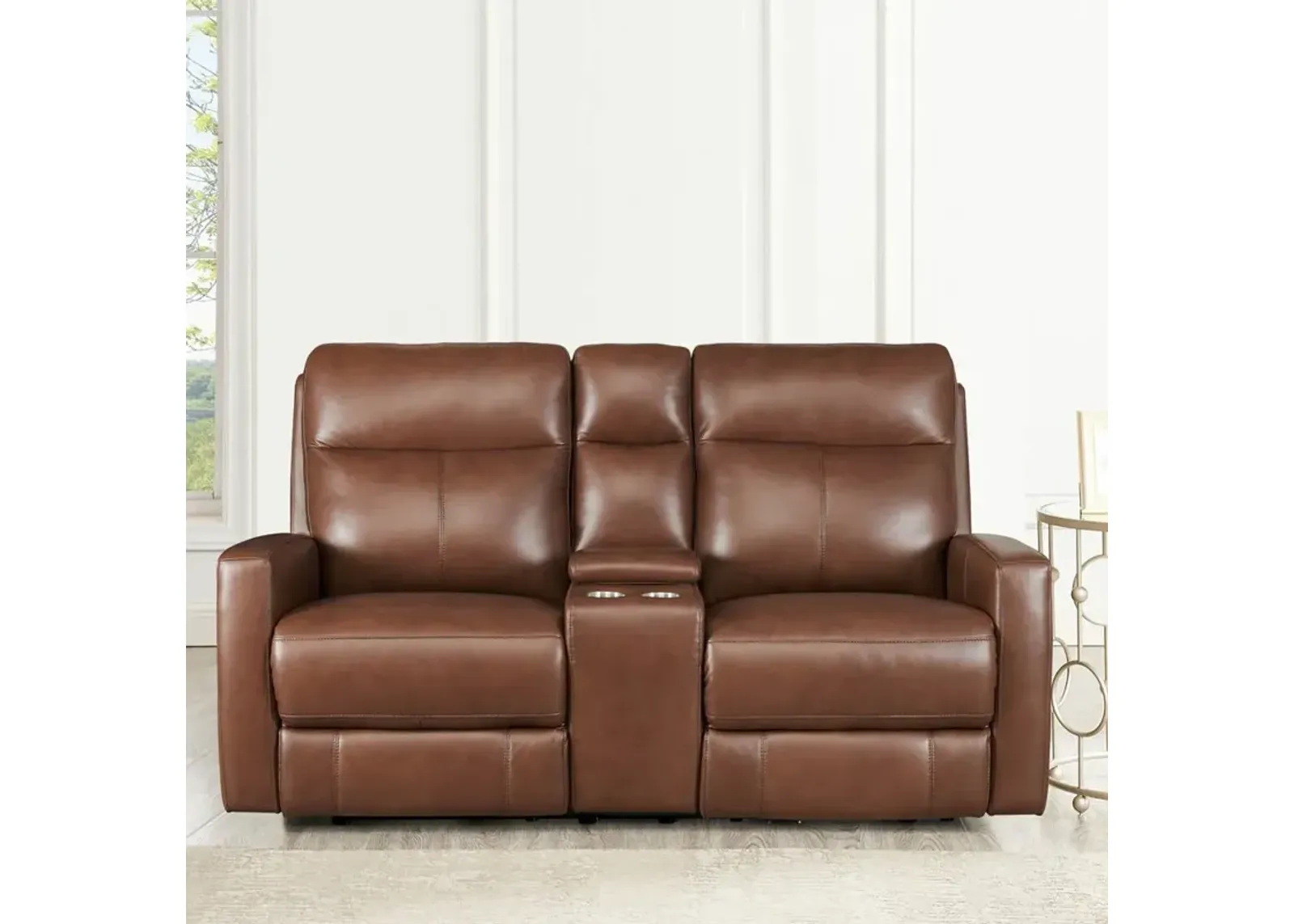 Modena Pecan Brown Zero Gravity Power Reclining Loveseat with Console