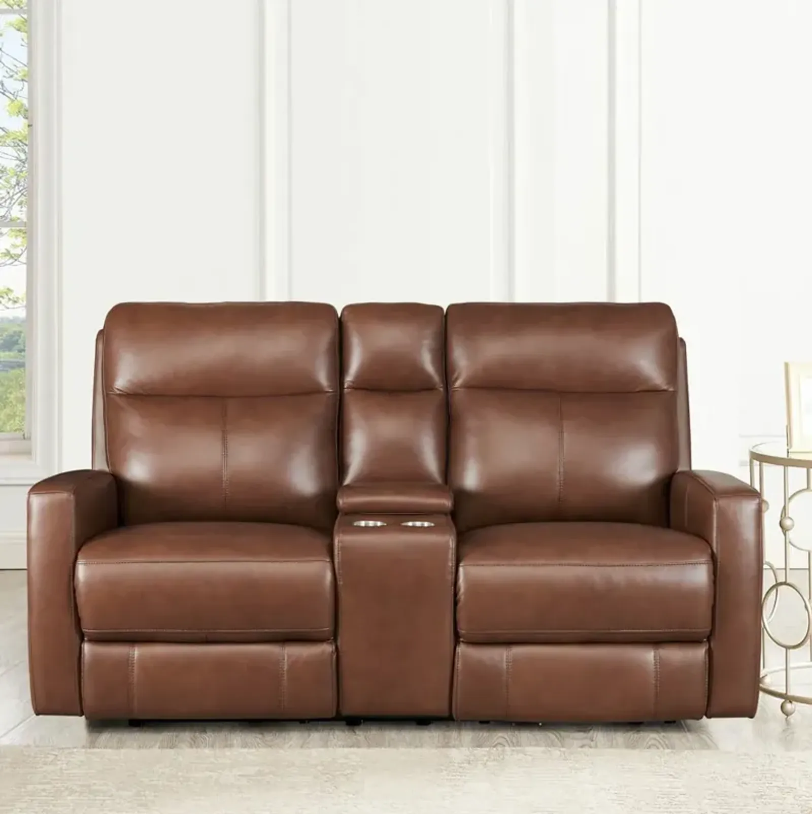 Modena Pecan Brown Zero Gravity Power Reclining Loveseat with Console