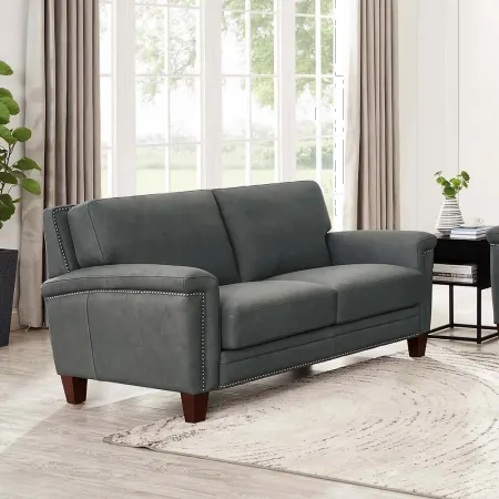 Sherwood Charcoal Gray Leather Loveseat
